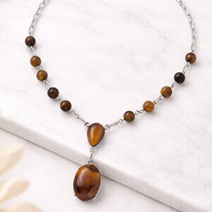 Tiger's Eye 70.00 ctw Necklace in Silvertone 18-20 Inches